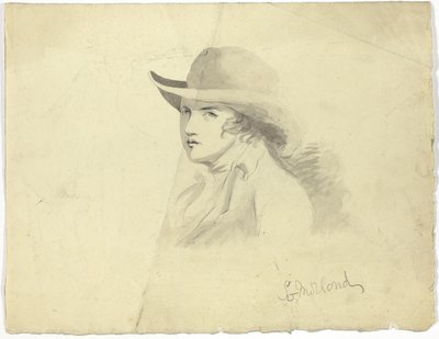 Büste eines Jugendlichen mit Hut (recto); Engelkopf (verso) von George Morland