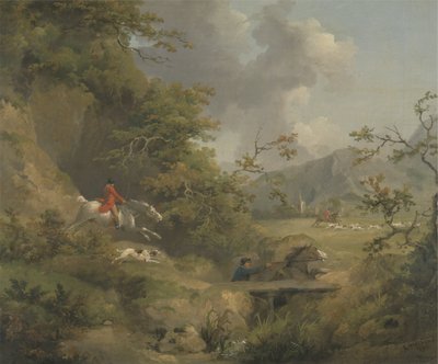 Fuchsjagd in hügeligem Gelände von George Morland
