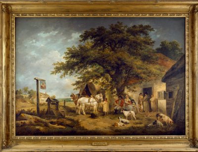 Landschaft mit Figuren an der Tür eines Gasthauses von George Morland