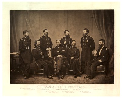 Sherman und seine Generäle [Blair aus einem anderen Negativ vor dem Druck hinzugefügt], 1865 von George N. Barnard