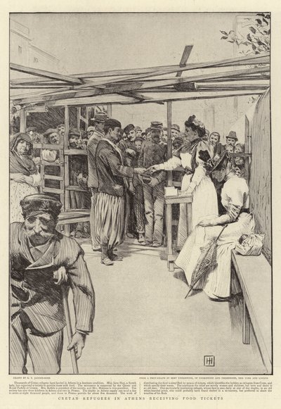 Kretische Flüchtlinge in Athen erhalten Essensmarken von George Percy Jacomb Hood