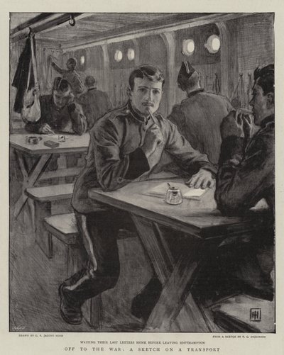 Auf in den Krieg, eine Skizze auf einem Transport von George Percy Jacomb Hood