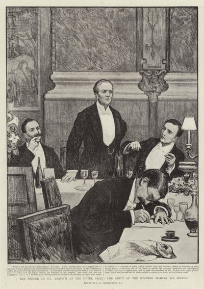 Das Abendessen für Mr. Asquith im Hotel Cecil, der Ehrengast hält seine Rede von George Percy Jacomb Hood