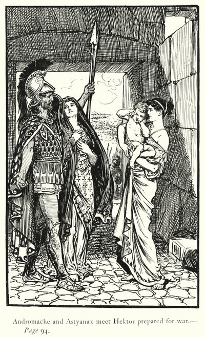 Die Ilias: Andromache und Astyanax treffen Hektor, der sich auf den Krieg vorbereitet von George Percy Jacomb Hood