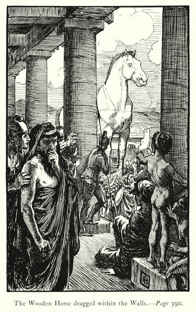 Die Ilias: Das hölzerne Pferd wird innerhalb der Mauern gezogen von George Percy Jacomb Hood