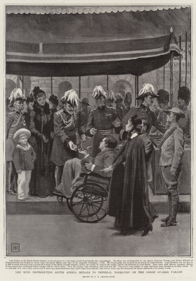 Der König verteilt Südafrika-Medaillen an die Imperial Yeomanry auf der Horse Guards Parade von George Percy Jacomb Hood