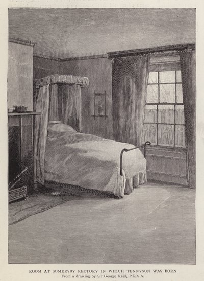 Zimmer im Somersby Rectory, Lincolnshire, in dem der englische Dichter Alfred, Lord Tennyson 1809 geboren wurde von George Reid