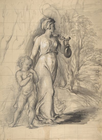 Hagar und Ismael in der Wüste (recto), Zwei Porträtstudien der Frau des Künstlers von George Richmond