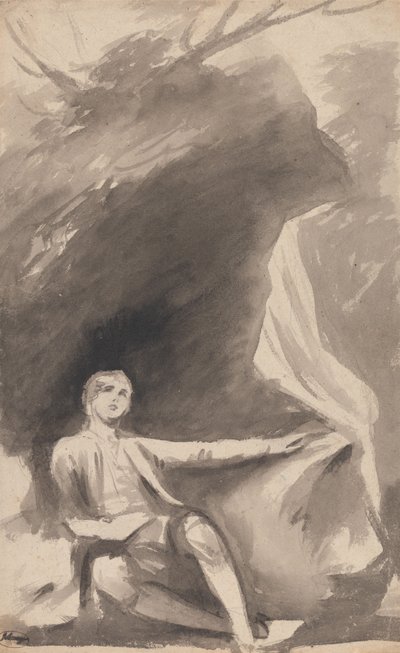 Junge sitzt unter einem Felsen von George Romney