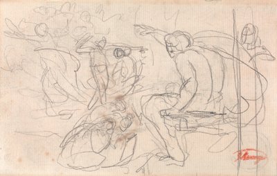 Möglicherweise sitzende Figur, die ein Urteil über eine kniende Figur spricht von George Romney