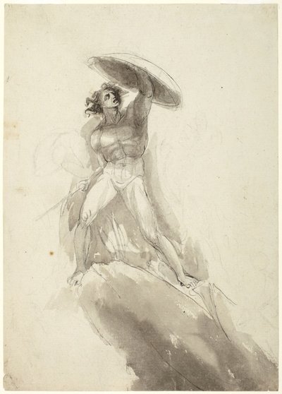 Schreitender männlicher Akt mit Schild: Studie für den Fall der rebellischen Engel von George Romney