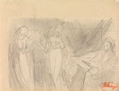 Zwei Frauen und ein sitzender Mann von George Romney