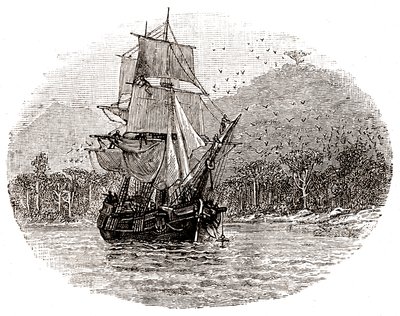 Die Hispaniola ankert vor der Insel von George Roux