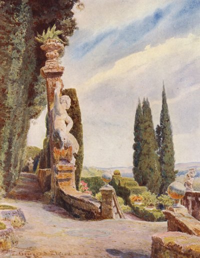 Italienische Gärten: Kopf der großen Treppe, Villa Garzoni von George Samuel Elgood