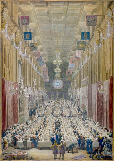 Ansicht des Abendessens des Lord Mayor in der Guildhall, City of London von George Scharf