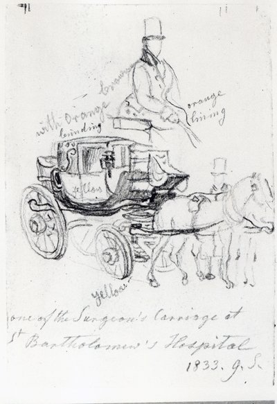 Chirurgenkutsche am St. Bartholomews Hospital, London, 1833 von George Snr Scharf