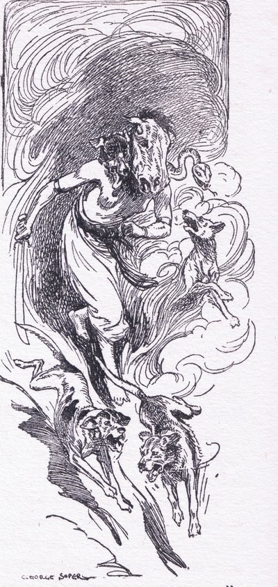 Brimo die wilde Hexenjägerin, aus Die Helden, veröffentlicht von George Allen und Unwin 1929 von George Soper
