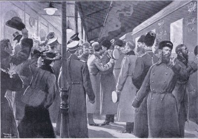 Der Zar verabschiedet sich von Offizieren der Kaiserlichen Garde, Illustration aus Cassells Geschichte des Russisch-Japanischen Krieges Band 1, ca. 1900 von George Soper