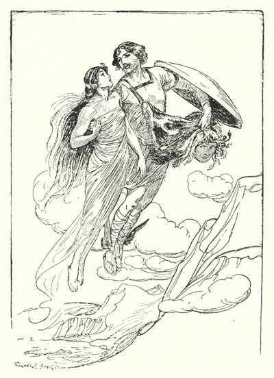 Perseus: "Perseus hob seine schöne Andromeda in seine Arme und floh mit ihr zum Klippenrand" von George Soper