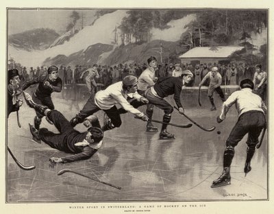 Wintersport in der Schweiz, ein Hockeyspiel auf dem Eis von George Soper