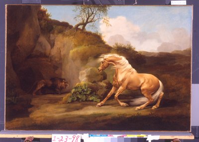 Ein Pferd erschreckt sich vor einem Löwen, ca. 1790-5 von George Stubbs