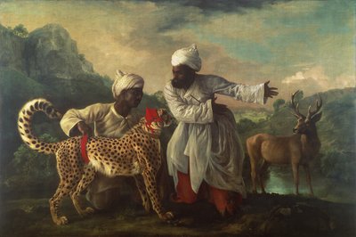 Gepard und Hirsch mit zwei Indianern, ca. 1765 von George Stubbs