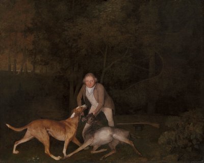Freeman, der Wildhüter des Earl of Clarendon, mit einem sterbenden Reh und einem Hund von George Stubbs