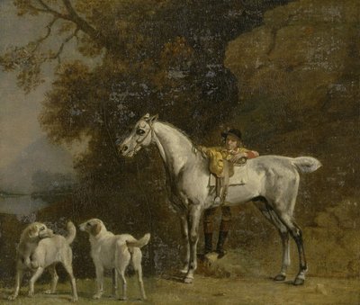 Jäger mit einem grauen Jäger und zwei Foxhounds (Detail) von George Stubbs