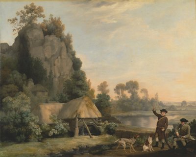 Zwei Herren beim Schießen, mit Blick auf Creswell Crags, vor Ort aufgenommen von George Stubbs