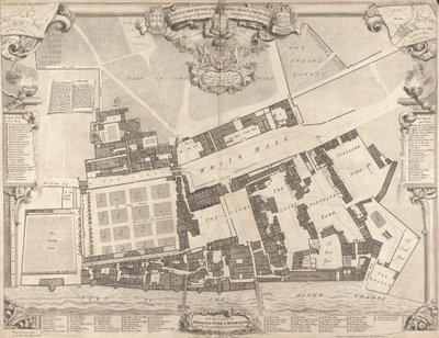 Eine Vermessung und Grundriss des Königspalastes in Whitehall von George Vertue
