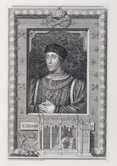 Heinrich VI (1421-71), König von England 1421-66 und 1470-71, nach einem Porträt im Kensington Palace (gestochen vom Künstler) von George Vertue