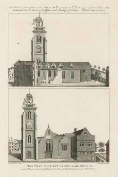 Zwei Ansichten von St Martin in the Fields von George Vertue