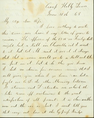 Brief von George Wyckoff, Camp Holly, Tennessee, an Josephine, 11. Juni 1863 von George W. Wyckoff