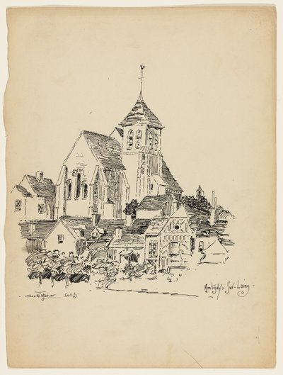 Kirche in Montigny-Sur-Loing, Frankreich, Reiseskizze von George Washington Maher
