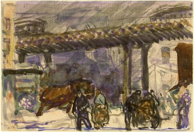 Ein Wintertag - Unter der Hochbahn in der Nähe der Brooklyn Bridge, ca. 1907 von George Wesley Bellows
