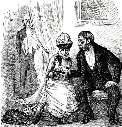 Eine Karikatur, die die Beliebtheit der Handlesekunst unter den Reichen kommentiert. Illustriert von George du Maurier (1834-1896), ein franco-britischer Karikaturist und Autor von George du Maurier