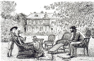 Eine Gravur, die typische Korbmöbel darstellt. Illustriert von George du Maurier von George du Maurier