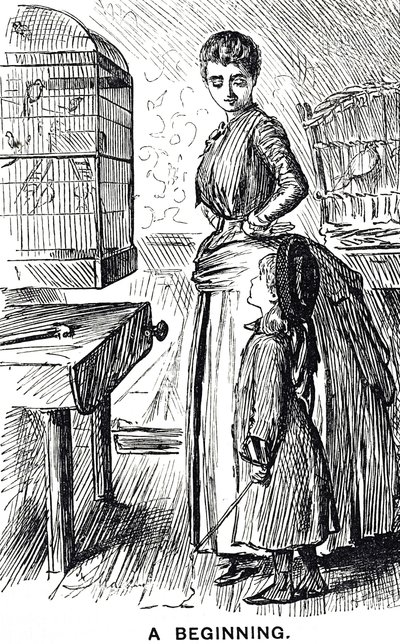 Karikatur, die die Beliebtheit von Käfigvögeln in Großbritannien kommentiert von George du Maurier
