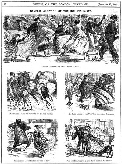 Allgemeine Einführung des Rollschuhs. George du Maurier Karikaturen aus Punch von George du Maurier