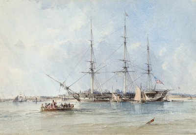 Die Blackwall-Fregatte Seringapatam vor Anker bei Tilbury Fort von George the Elder Chambers