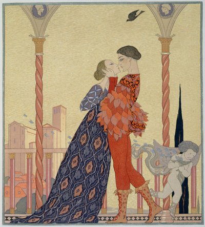Liebende auf einem Balkon von Georges Barbier
