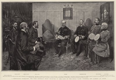 Ein denkwürdiges Interview, die Buren-Generäle werden vom König auf der königlichen Yacht Victoria und Albert in Cowes empfangen von Georges Bertin Scott
