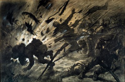 Wirkung einer Granate in der Nacht, April 1915, Zeichnung von Georges Scott von Georges Bertin Scott