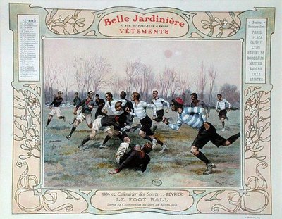 Rugby, Illustration für Februar aus einem Kalender für das Bekleidungsgeschäft 