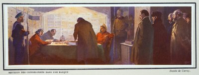 In einem Banktresor während der Revolution, aus Histoire des Soviets, veröffentlicht 1922 von Georges Carrey