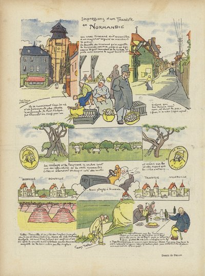 Eindrücke eines Touristen in der Normandie. Illustration für Le Rire von Georges Delaw