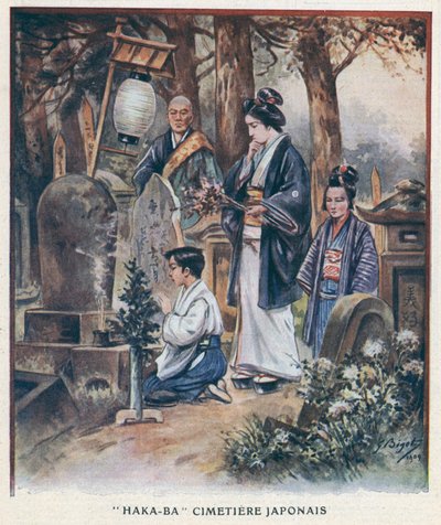 "Haka-Ba", japanischer Friedhof (Farblithografie) von Georges Ferdinand (after) Bigot