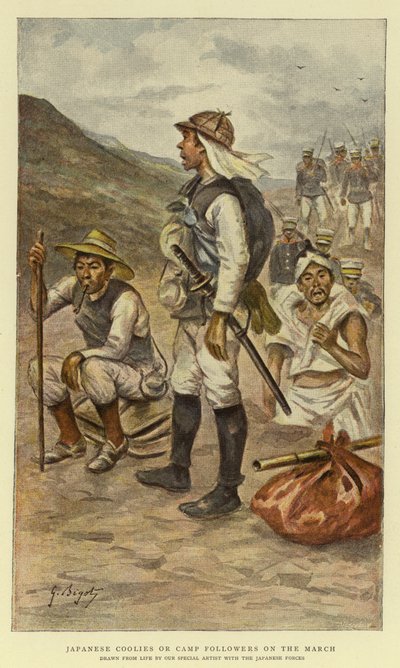 Japanische Kulis oder Trossknechte auf dem Marsch von Georges Ferdinand Bigot