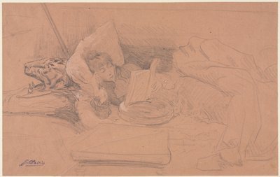Sarah Bernhardt liegend auf einem Diwan, lesend von Georges Jules Victor Clairin