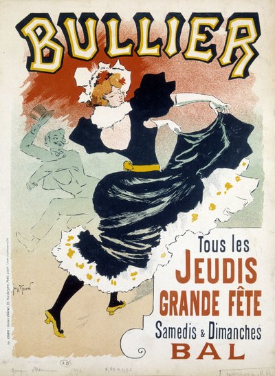 Poster „Bullier“ für den Ball - Werbung des späten 19. Jahrhunderts von Georges Meunier